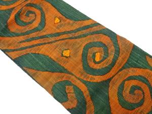 手織り真綿紬抽象模様織出し名古屋帯